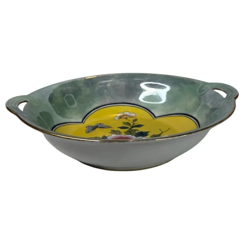VTG Hand Painted Art‎ Deco Lustreware Bowl With Handles Butterfly Flower Japan